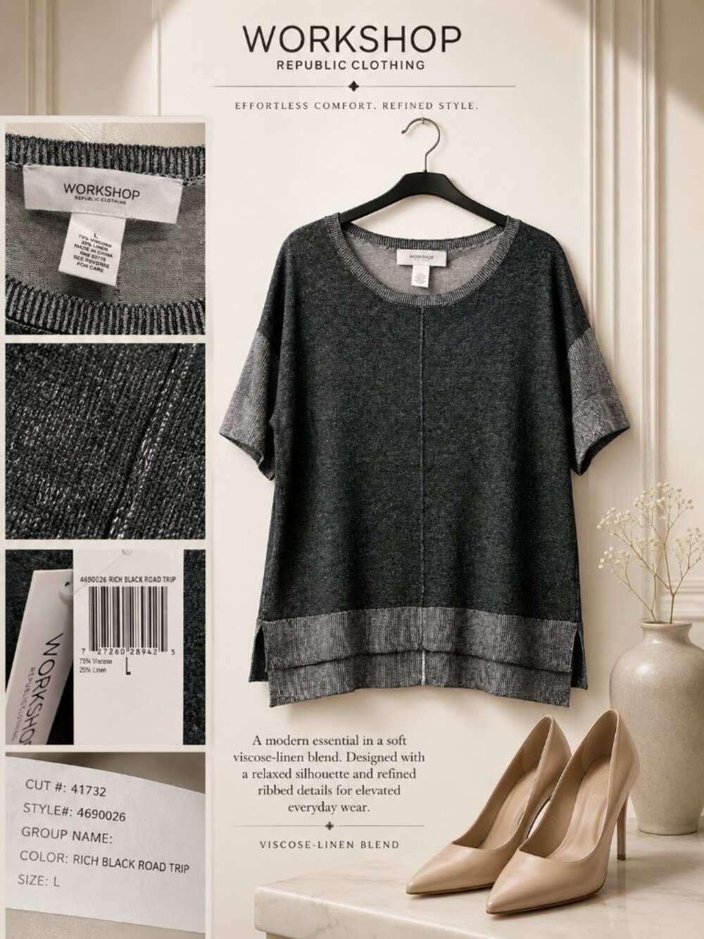 Workshop by Republic Clothing Black Road Trip Top Size L NWT